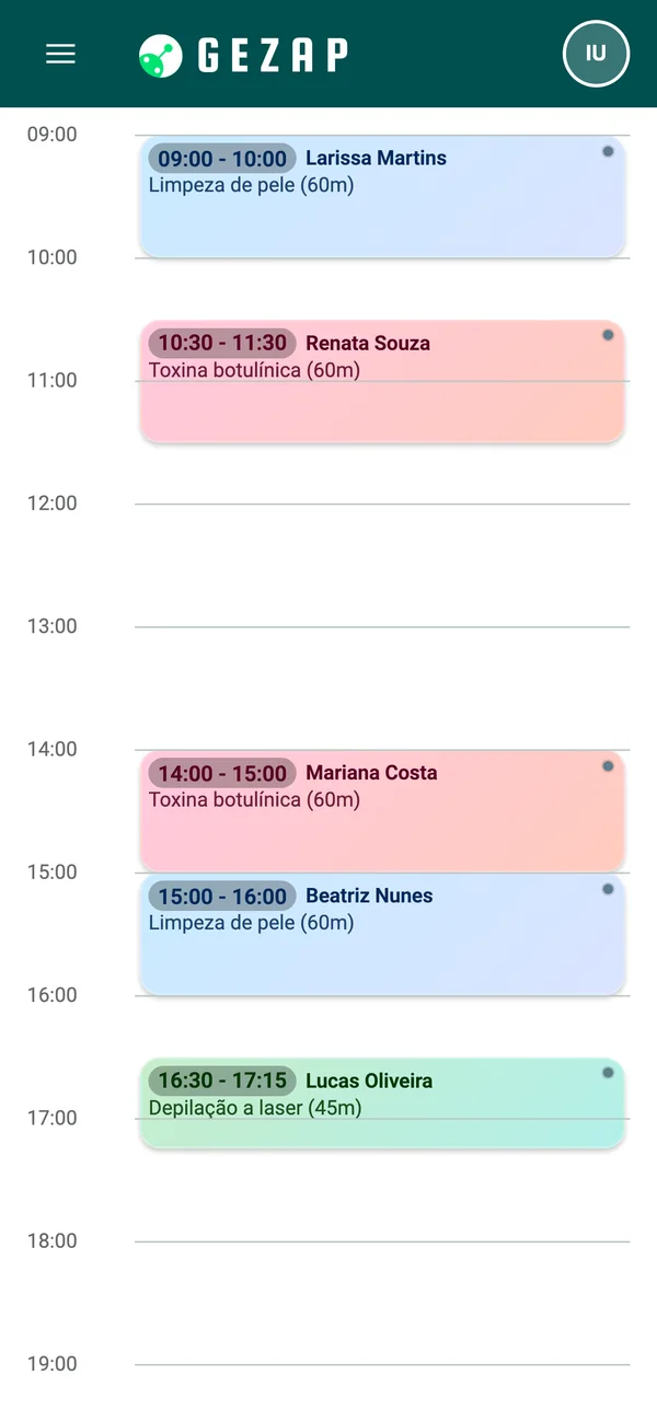 Téléphone affichant l’agenda du jour dans GeZap, avec le rendez-vous déjà ajouté par la réceptionniste